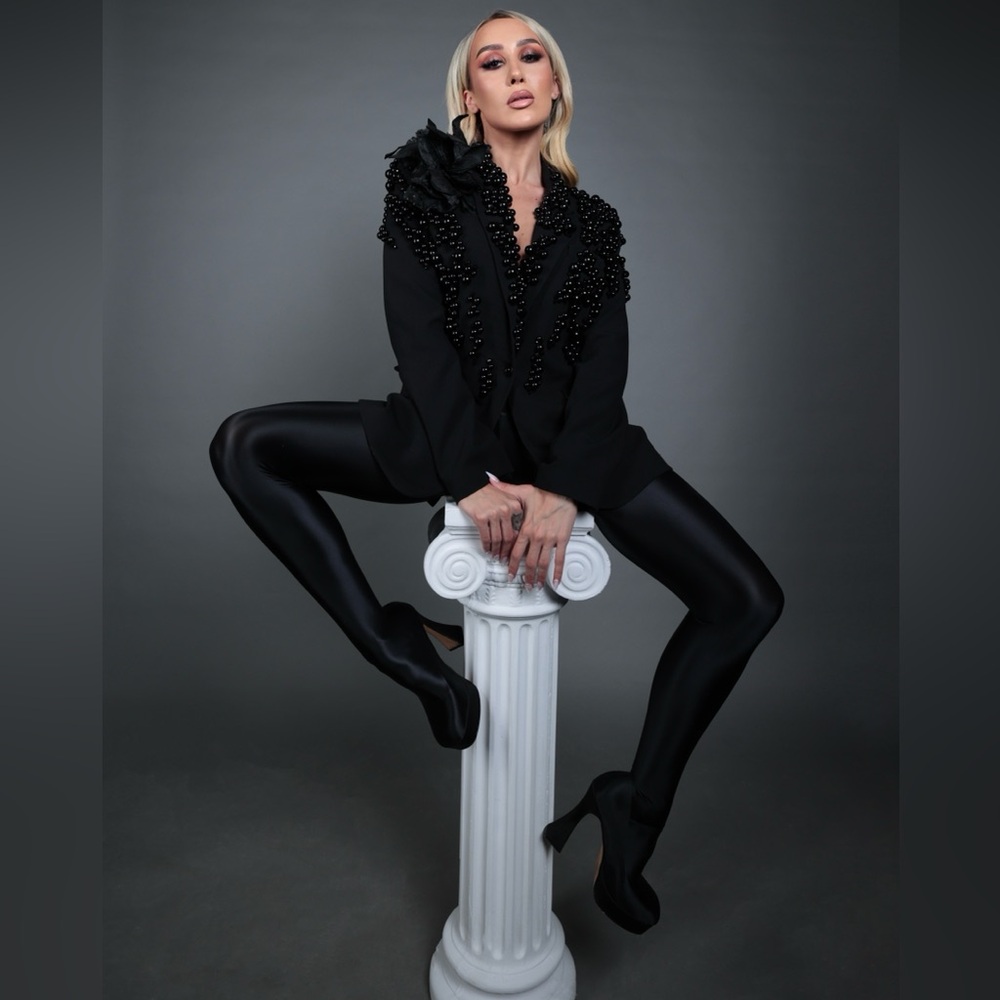 Chic Black Women's Blazer with Beaded Detail